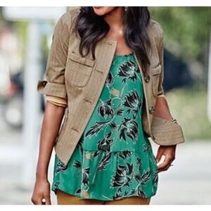 Cabi Green Zoe Falling Flowers Peplum Hem Tank Top - Small